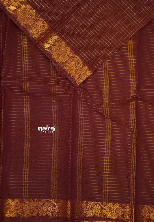 Margazhi Sungudi cotton muthukattam floral border - Brick brown