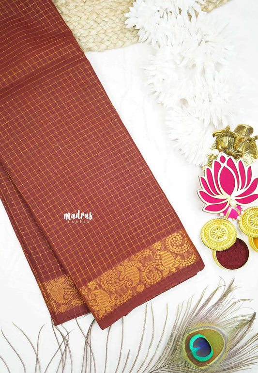 Margazhi Sungudi cotton muthukattam mango border - Brick Brown