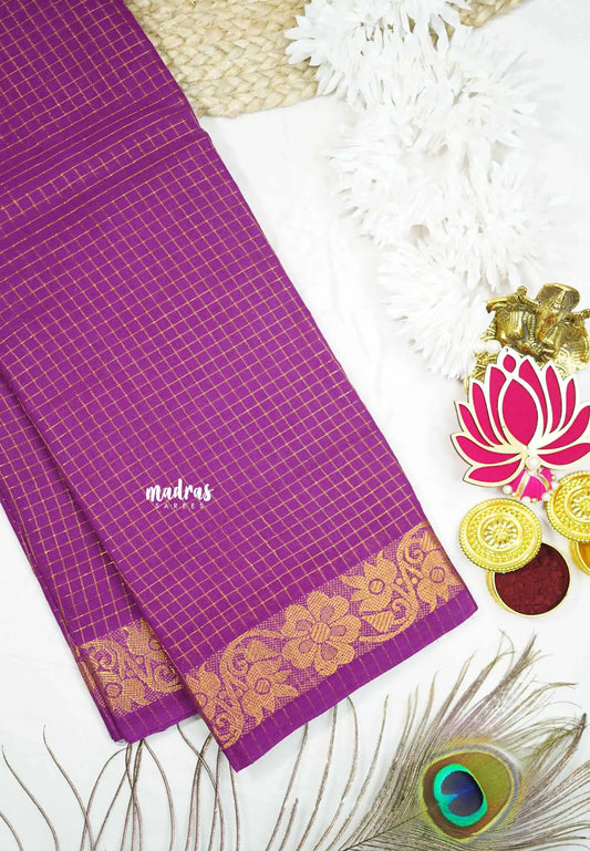 Margazhi Sungudi cotton muthukattam floral border - Magenta