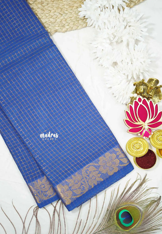 Margazhi Sungudi cotton muthukattam floral border - English Blue