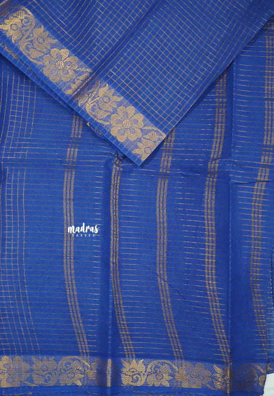 Margazhi Sungudi cotton muthukattam floral border - English Blue