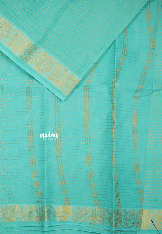 Margazhi Sungudi cotton muthukattam floral border - Aqua green