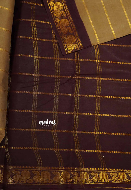 Sandal with brown - Margazhi - Madurai Sungudi velthari pattern mayil border