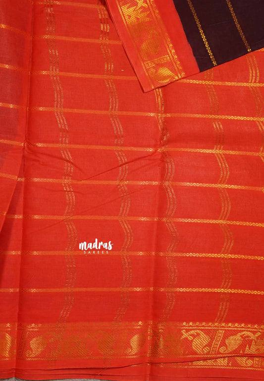 Maroon with orange - Margazhi - Madurai Sungudi velthari pattern mango border
