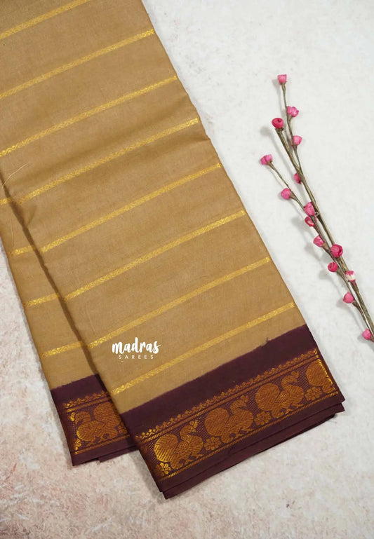 Sandal with brown - Margazhi - Madurai Sungudi velthari pattern mayil border