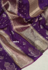 Purple with Taupe - Durga Banarasi Mashru Silk with Hand Dyed with Zari Weaving - Perfect for Wedding Functions