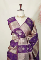 Purple with Taupe - Durga Banarasi Mashru Silk with Hand Dyed with Zari Weaving - Perfect for Wedding Functions