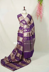 Purple with Taupe - Durga Banarasi Mashru Silk with Hand Dyed with Zari Weaving - Perfect for Wedding Functions