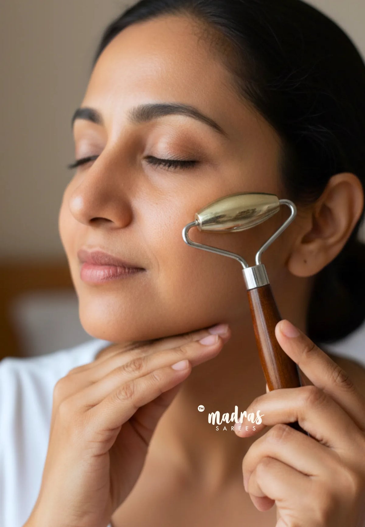 Kansa Wand Face Roller with Premium Wooden Handle - Reduces Puffiness, Boosts Circulation