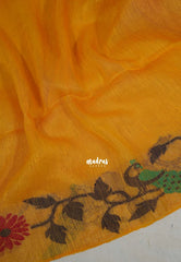 Saffron Yellow - Handloom Silk Linen Jamdani Saree - With Handloom Mark