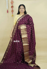 Deep Winered - Madhuram - Soft Matka silk with grooves body preium floral border with buttas - Best for Festive Wear