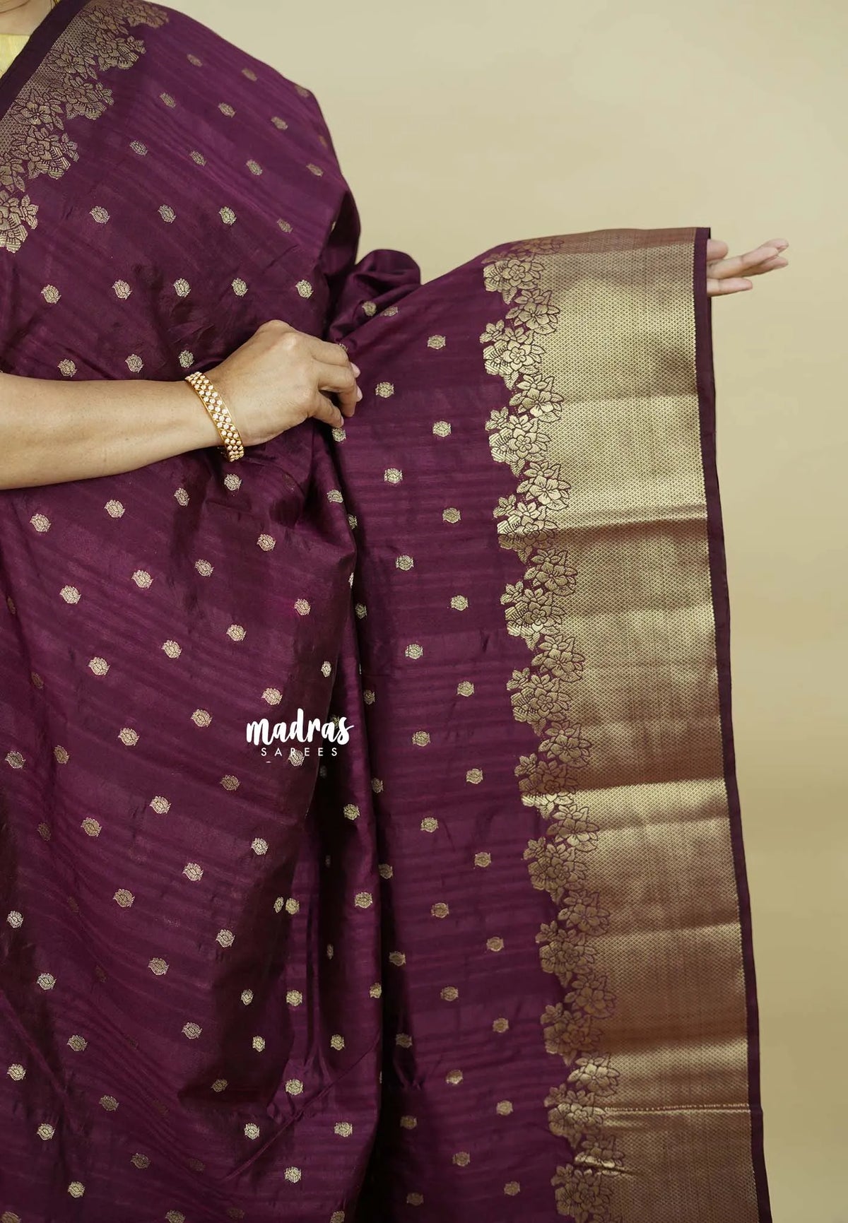 Deep Winered - Madhuram - Soft Matka silk with grooves body preium floral border with buttas - Best for Festive Wear