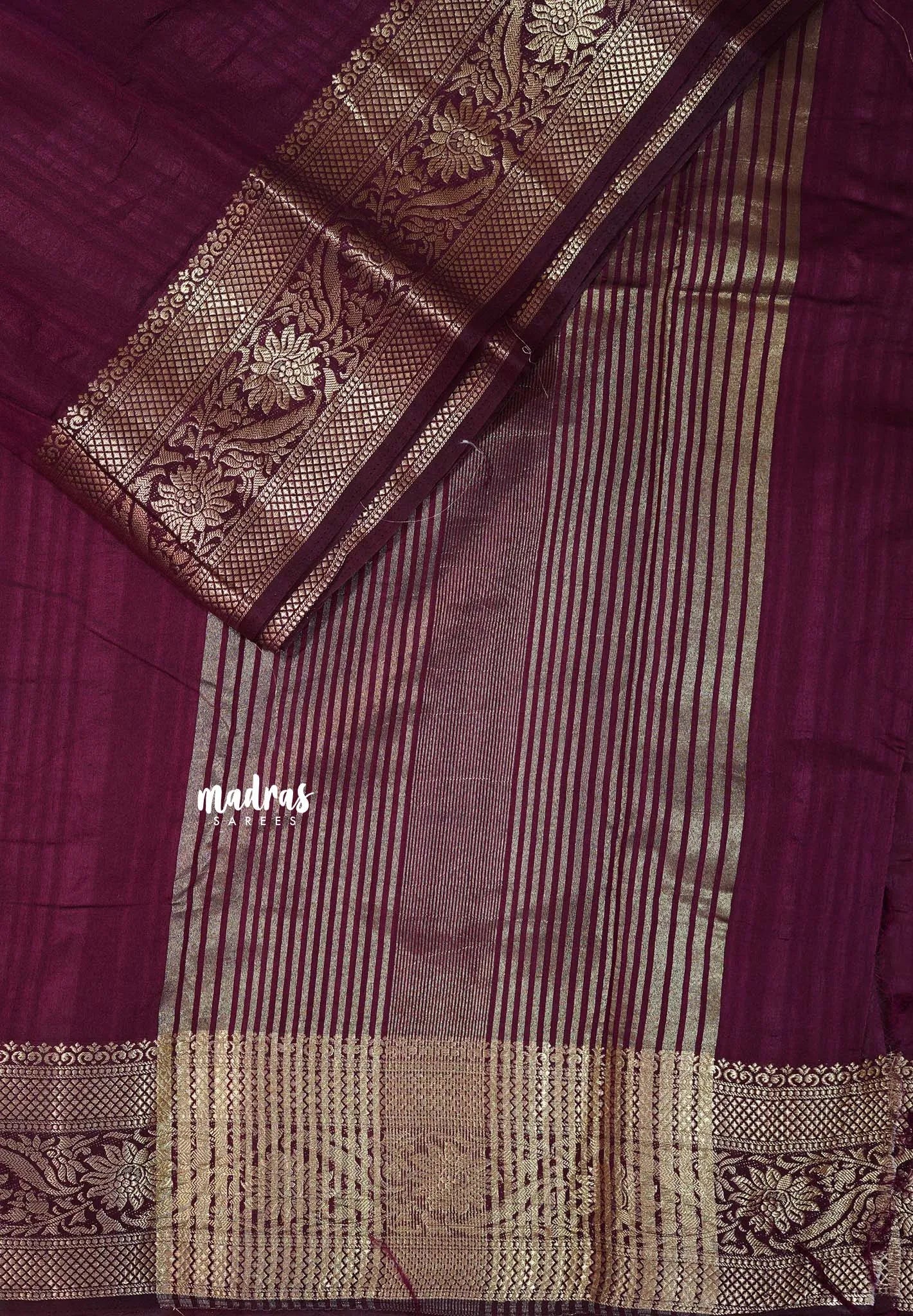 Winered - Madhuram - Soft Matka silk with grooves body with traditional border