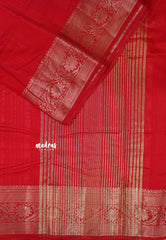 Red - Madhuram - Soft Matka silk with grooves body with traditional border