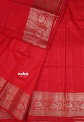 Red - Madhuram - Soft Matka silk with grooves body with traditional border