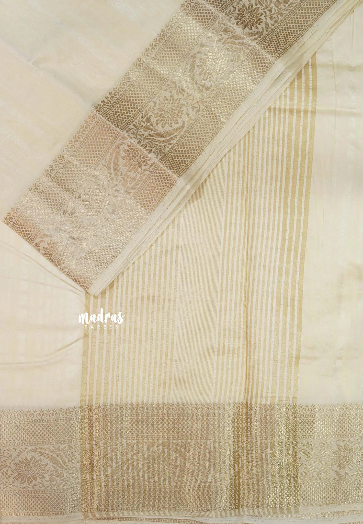 Ivory Cream - Madhuram - Soft Matka silk with grooves body with traditional border