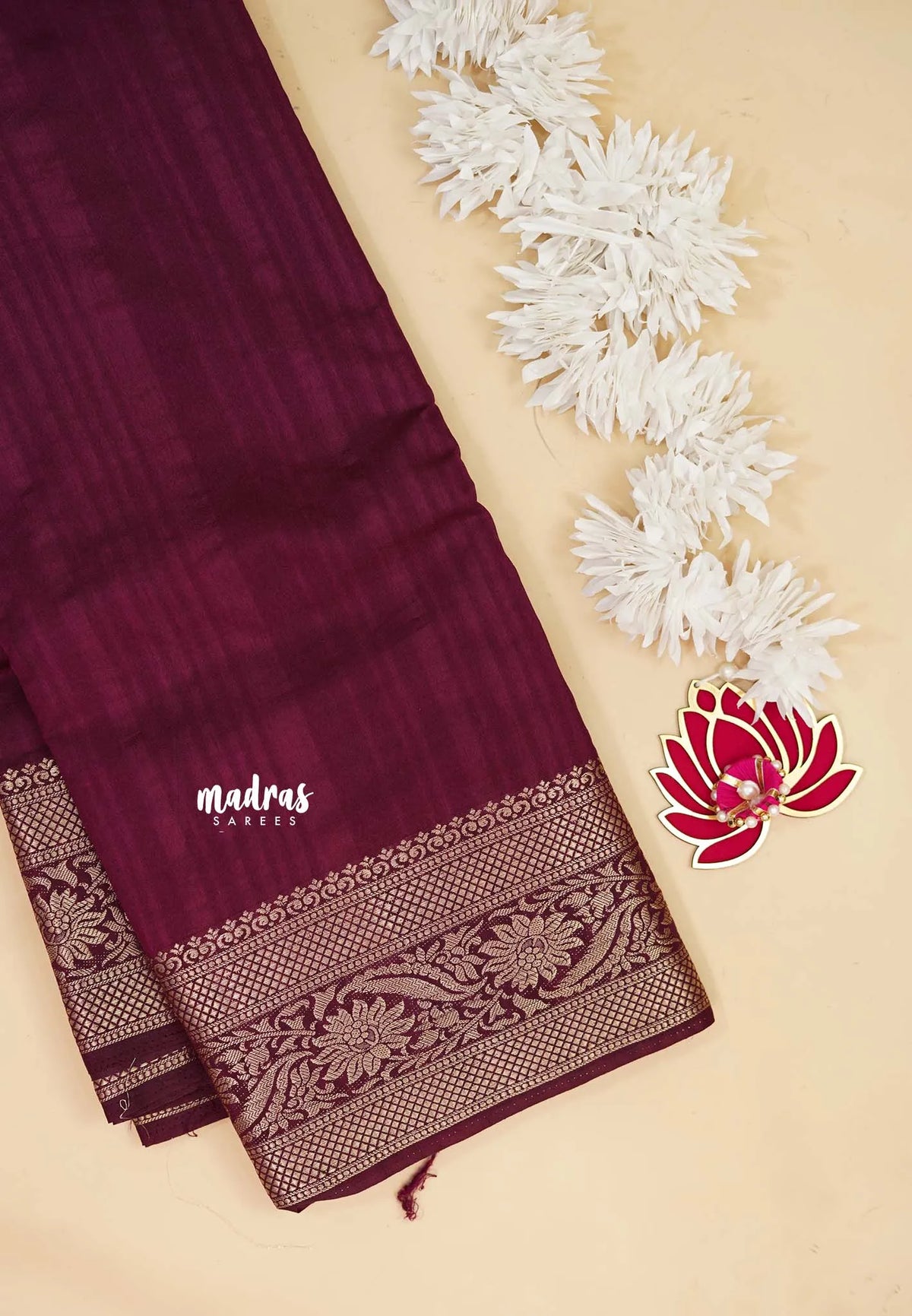 Winered - Madhuram - Soft Matka silk with grooves body with traditional border