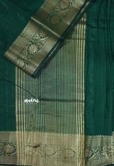 Dark Green - Madhuram - Soft Matka silk with grooves body with traditional border