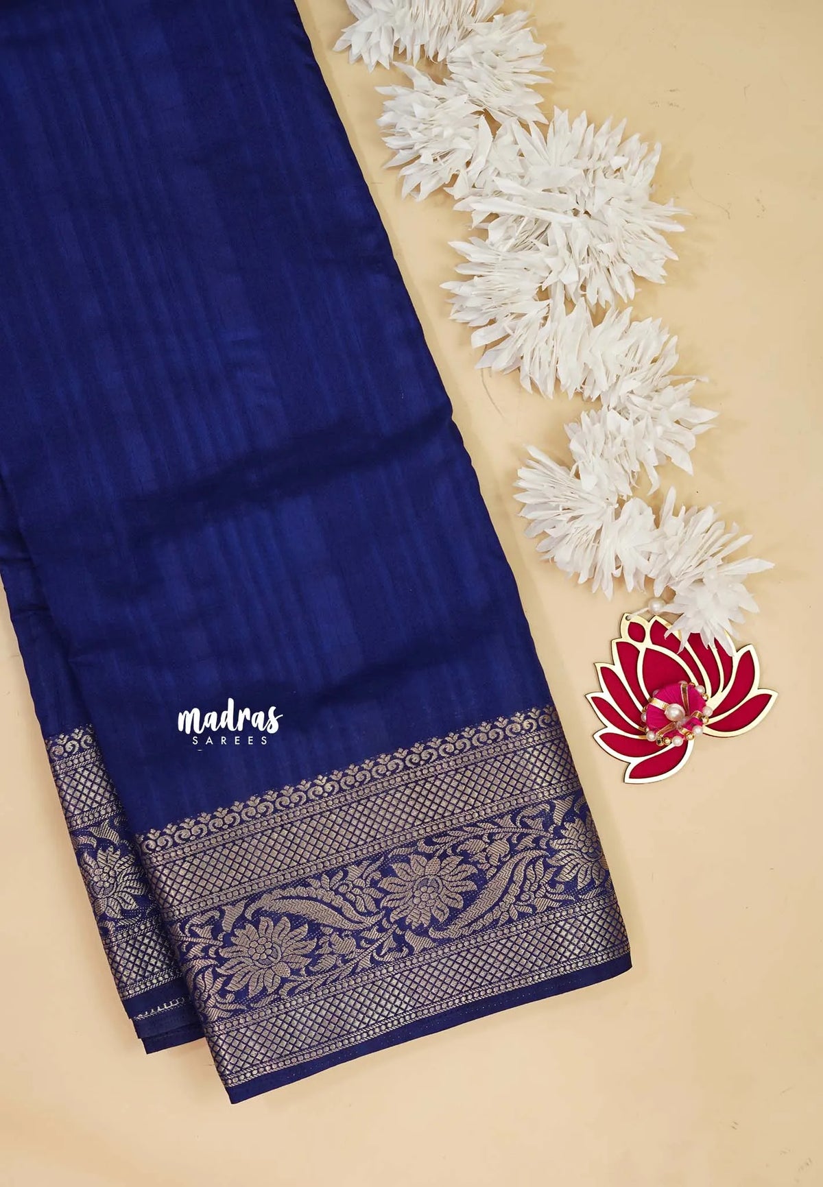 Navy Blue - Madhuram - Soft Matka silk with grooves body with traditional border