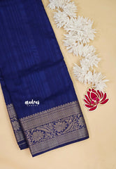 Navy Blue - Madhuram - Soft Matka silk with grooves body with traditional border