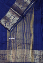 Navy Blue - Madhuram - Soft Matka silk with grooves body with traditional border