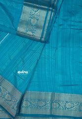 Teal Blue - Madhuram - Soft Matka silk with grooves body with traditional border