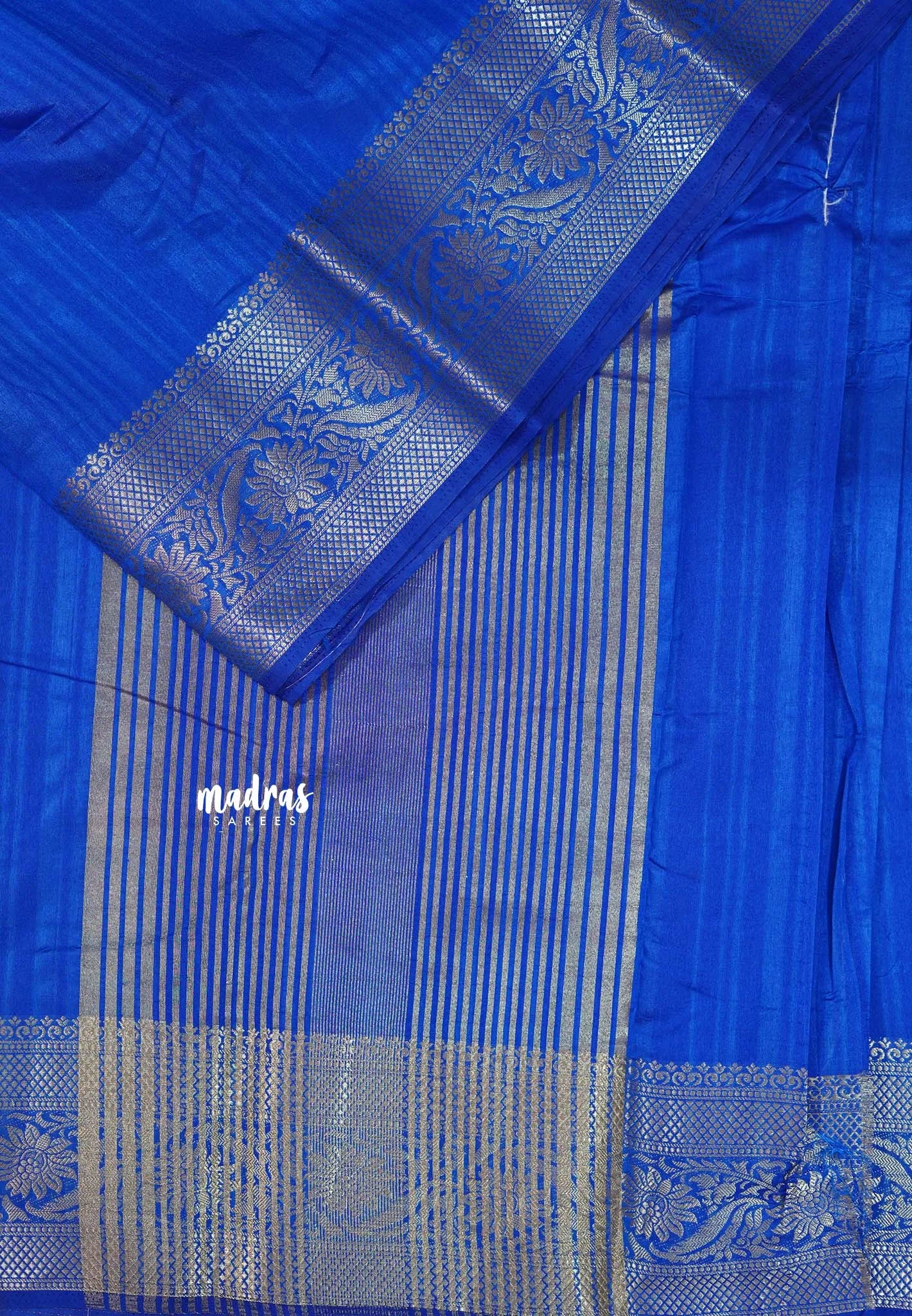 Ink Blue - Madhuram - Soft Matka silk with grooves body with traditional border