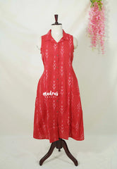 Classic Red – Aavani - Pre-Washed Handspun Cotton Ready-Made Dress for Women with Ikat Pattern – Perfect for Office & Everyday Wear