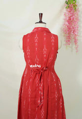 Classic Red – Aavani - Pre-Washed Handspun Cotton Ready-Made Dress for Women with Ikat Pattern – Perfect for Office & Everyday Wear
