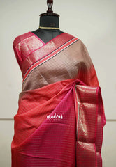 (PRE BOOKING) Meenakari silk with zari checks body rich weaving border - Tri shade pink and peach