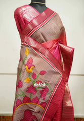 (PRE BOOKING) Meenakari silk with zari checks body rich weaving border - Tri shade pink and peach
