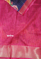 Meenakari silk with zari checks body rich weaving border - Navy blue