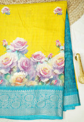 Meenakari silk with zari checks body rich weaving border - Lemon Yellow