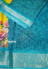 Meenakari silk with zari checks body rich weaving border - Lemon Yellow