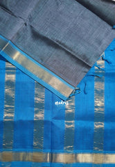 Lead Grey - Meenakshi - Light Weight Pure Silk Cotton Saree Plain with Small Getti Border Contrast Pallu and Blouse - Perfect for Wedding Functions