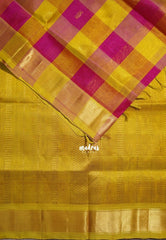 Yellowish Green with Pink - Meenakshi - Light Weight Pure Silk Cotton Saree Vintage Paalum Pazhamum Checks with Getti Border and Buttas - Perfect for Wedding Functions