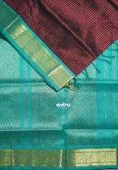 Dark Coffee Brown - Meenakshi - Light Weight Pure Silk Cotton Saree Muthu Kattam Traditional Border Contrast Pallu and Blouse - Perfect for Wedding Functions