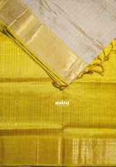 Dual Shade Powder Beige - Meenakshi -  Light Weight Pure Silk Cotton Saree Laksham Buttas in Checks Body with Mayil Border - Perfect for Wedding Functions