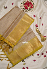 Dual Shade Powder Beige - Meenakshi -  Light Weight Pure Silk Cotton Saree Laksham Buttas in Checks Body with Mayil Border - Perfect for Wedding Functions