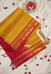 Turmeric Yellow - Meenakshi - Light Weight Pure Silk Cotton Saree Line with Rettapet Border Contrast Pallu and Blouse - Perfect for Wedding Functions