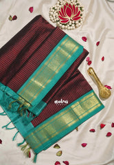 Dark Coffee Brown - Meenakshi - Light Weight Pure Silk Cotton Saree Muthu Kattam Traditional Border Contrast Pallu and Blouse - Perfect for Wedding Functions
