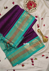 Rich Purple - Meenakshi - Light Weight Pure Silk Cotton Plain Saree  Mayil Border Contrast Pallu and Blouse - Perfect for Wedding Functions