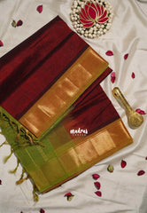 Majestic Maroon - Meenakshi - Light Weight Pure Silk Cotton Saree Plain with Getti Border Contrast Pallu and Blouse - Perfect for Wedding Functions