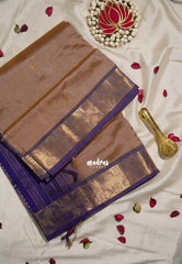 Creamy Beige Borwn - Meenakshi - Light Weight Pure Silk Cotton Saree Mayil  Border with Buttas Contrast Pallu and Blouse - Perfect for Wedding Functions