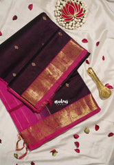 Jamun Purple - Meenakshi - Light Weight Pure Silk Cotton Saree Mango, Annam Border with Buttas Contrast Pallu and Blouse - Perfect for Wedding Functions