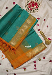 Aqua Green - Meenakshi - Light Weight Pure Silk Cotton Saree  Annam Border with Buttas Contrast Pallu and Blouse - Perfect for Wedding Functions