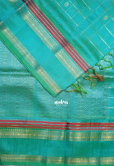Dual Shade Aqua Bluish Green - Meenakshi - Pure Silk Cotton Saree Zari Checks Weaving with Rettapet Rudraksham Border and Buttas - Perfect for Wedding Functions