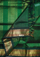 Earthy Beige - Meenakshi - Light Weight Pure Silk Cotton Saree Muthu Kattam Traditional Border Contrast Pallu and Blouse - Perfect for Wedding Functions