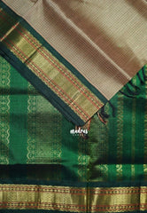 Earthy Beige - Meenakshi - Light Weight Pure Silk Cotton Saree Muthu Kattam Traditional Border Contrast Pallu and Blouse - Perfect for Wedding Functions