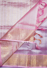 Dual Shade Violet Blue - Meenakshi -  Light Weight Pure Silk Cotton Saree Laksham Buttas in Checks Body with Mayil Border - Perfect for Wedding Functions
